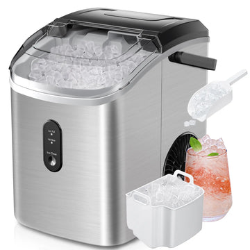 EUHOMY Nugget Ice Makers Countertop, Pebble Ice Maker Machine with 35lbs/24H&33lbs/24H Soft Ice, Self-Cleaning Sonic Ice Maker with Ice Scoop&Basket, Utensils, Pellet Ice Maker for Home/Kitchen/Office