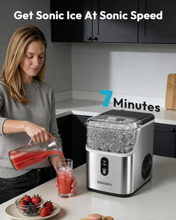 EUHOMY Nugget Ice Makers Countertop, Pebble Ice Maker Machine with 35lbs/24H&33lbs/24H Soft Ice, Self-Cleaning Sonic Ice Maker with Ice Scoop&Basket, Utensils, Pellet Ice Maker for Home/Kitchen/Office