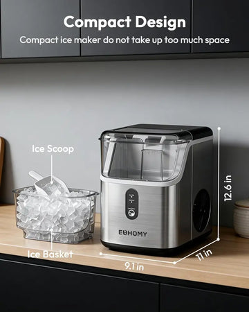 EUHOMY Nugget Ice Makers Countertop, Pebble Ice Maker Machine with 35lbs/24H&33lbs/24H Soft Ice, Self-Cleaning Sonic Ice Maker with Ice Scoop&Basket, Utensils, Pellet Ice Maker for Home/Kitchen/Office