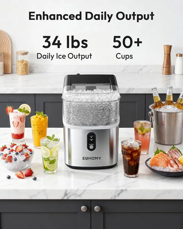 EUHOMY Nugget Ice Makers Countertop, Pebble Ice Maker Machine with 35lbs/24H&33lbs/24H Soft Ice, Self-Cleaning Sonic Ice Maker with Ice Scoop&Basket, Utensils, Pellet Ice Maker for Home/Kitchen/Office