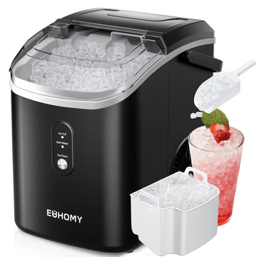 EUHOMY Nugget Ice Makers Countertop, Pebble Ice Maker Machine with 35lbs/24H&33lbs/24H Soft Ice, Self-Cleaning Sonic Ice Maker with Ice Scoop&Basket, Utensils, Pellet Ice Maker for Home/Kitchen/Office