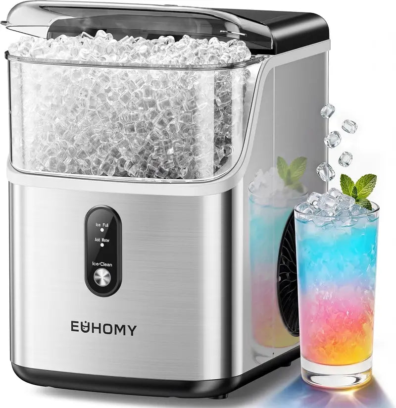 EUHOMY Nugget Ice Makers Countertop, Pebble Ice Maker Machine with 35lbs/24H&33lbs/24H Soft Ice, Self-Cleaning Sonic Ice Maker with Ice Scoop&Basket, Utensils, Pellet Ice Maker for Home/Kitchen/Office