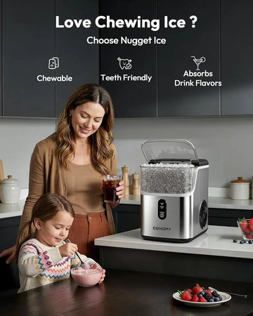 EUHOMY Nugget Ice Makers Countertop, Pebble Ice Maker Machine with 35lbs/24H&33lbs/24H Soft Ice, Self-Cleaning Sonic Ice Maker with Ice Scoop&Basket, Utensils, Pellet Ice Maker for Home/Kitchen/Office
