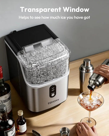 EUHOMY Nugget Ice Makers Countertop, Pebble Ice Maker Machine with 35lbs/24H&33lbs/24H Soft Ice, Self-Cleaning Sonic Ice Maker with Ice Scoop&Basket, Utensils, Pellet Ice Maker for Home/Kitchen/Office